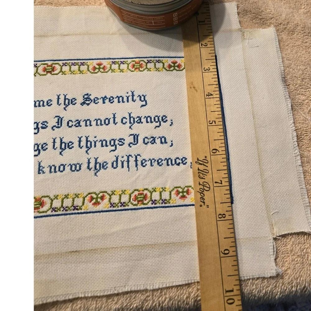 Unframed Serenity Prayer Cross Stitch Panel Vintage Floral Cream Good